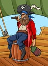 Pirate Sitting On A Barrel Colored Cartoon