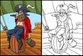 Pirate Sitting On A Barrel Coloring Illustration