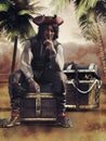 Pirate sitting on a treasure chest