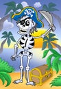 Pirate skeleton with sabre and treasure chest Royalty Free Stock Photo