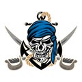 Pirate Skull with Anchor, Rope and Crossed Swords Isolated Vector Illustration Royalty Free Stock Photo