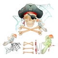 463_pirate skull, bones, parrot Royalty Free Stock Photo