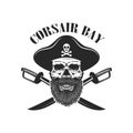 Pirate skull with crossed sabers. Design elements for logo, label, sign, menu Royalty Free Stock Photo