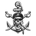 Pirate skull emblem with swords, anchor