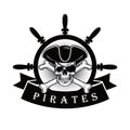 Pirate Skull With Eyepatch And Ship Helm Logo Design Vector Illustration Royalty Free Stock Photo