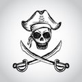 Pirate skull with hat and crossed swords Royalty Free Stock Photo
