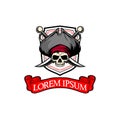 Pirate Skull Head with sword vector badge logo template