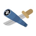 Pirate spyglass with black skeleton symbol and knife