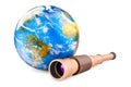 Pirate Spyglass with Earth Globe, 3D rendering