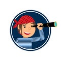 Pirate with spyglass icon in circle