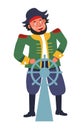 Pirate with steering wheel or rudder isolated male character Royalty Free Stock Photo