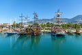 Pirate tourist boats in the port of Alanya. Royalty Free Stock Photo