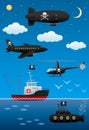 Pirate transport and technology. A fantastic world of pirates. Royalty Free Stock Photo