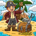 Pirate and Treasure Chest Colored Cartoon