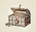 Pirate treasure chest with golden coins. Vector illustration