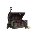 Pirate treasure chest with lid open and coins lying on the ground. 3D illustration isolated Royalty Free Stock Photo