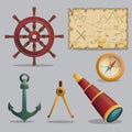 Pirate treasure hunt navigation items Royalty Free Stock Photo