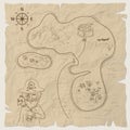 Pirate treasure map of the island on old paper. Vector Royalty Free Stock Photo