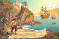 pirate with treasure map, ready to discover hidden riches of island