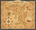 Pirate treasure map on ruined old parchment