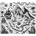 Pirate Treasure Map with Sailing Ships vector