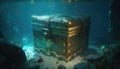 Radiant pirate's treasure shining bright underwater, generative AI