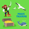 Pirate treasure vector adventure sea nautical symbols nautical character captain sailor with sword jewelry piratic