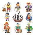 Pirate vector piratic character buccaneer man in pirating costume in hat with sword illustration set of piracy sailor Royalty Free Stock Photo