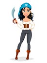 Pirate woman. Beautiful lady cartoon character Royalty Free Stock Photo