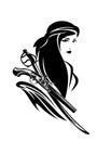 Pirate woman with pistol gun and sabre black vector portrait