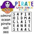 Pirate word search puzzle in English for kids stock vector illustration Royalty Free Stock Photo