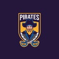 PIRATE HEAD MASCOT LOGO WITH TWO SWORD CROSS Royalty Free Stock Photo