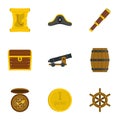 Pirates adventure icon set, flat style Royalty Free Stock Photo