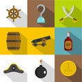 Pirates armor icon set, flat style Royalty Free Stock Photo