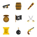 Pirates armor icon set, flat style Royalty Free Stock Photo