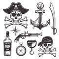 Pirates attributes set of vector vintage elements Royalty Free Stock Photo