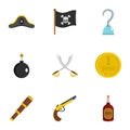 Pirates element icon set, flat style Royalty Free Stock Photo