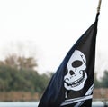 The pirates flag waving on natural background Royalty Free Stock Photo