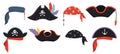 Pirates hats. Sea piracy cap fashion, buccaneer headgear