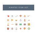 Pirates icon set with colorful modern Flat style design