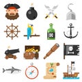 Pirates icons vector set on white background. Royalty Free Stock Photo