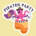 Pirates party, treasure hunt, octopus character Royalty Free Stock Photo