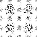 Pirates seamless pattern , black captain Jolly Roger flag background wallpaper, repeatable funny hand painted texture of skull and Royalty Free Stock Photo