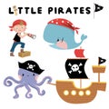 Set of cute little pirates on white background