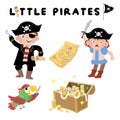Set of cute little pirates on white background