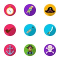 Pirates set icons in flat style. Big collection of pirates vector symbol Royalty Free Stock Photo