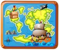 Pirates in ship and adventure map Royalty Free Stock Photo