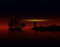 Pirates ship against sunset. Royalty Free Stock Photo