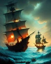 Pirates Ship in a Storm