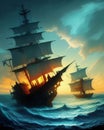 Pirates Ship in a Storm